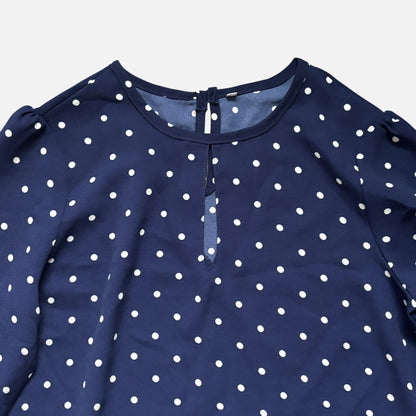 Navy Polka Dot Keyhole Long Sleeve Blouse