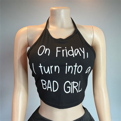 Bad Girl Black Sleeveless Crop Top