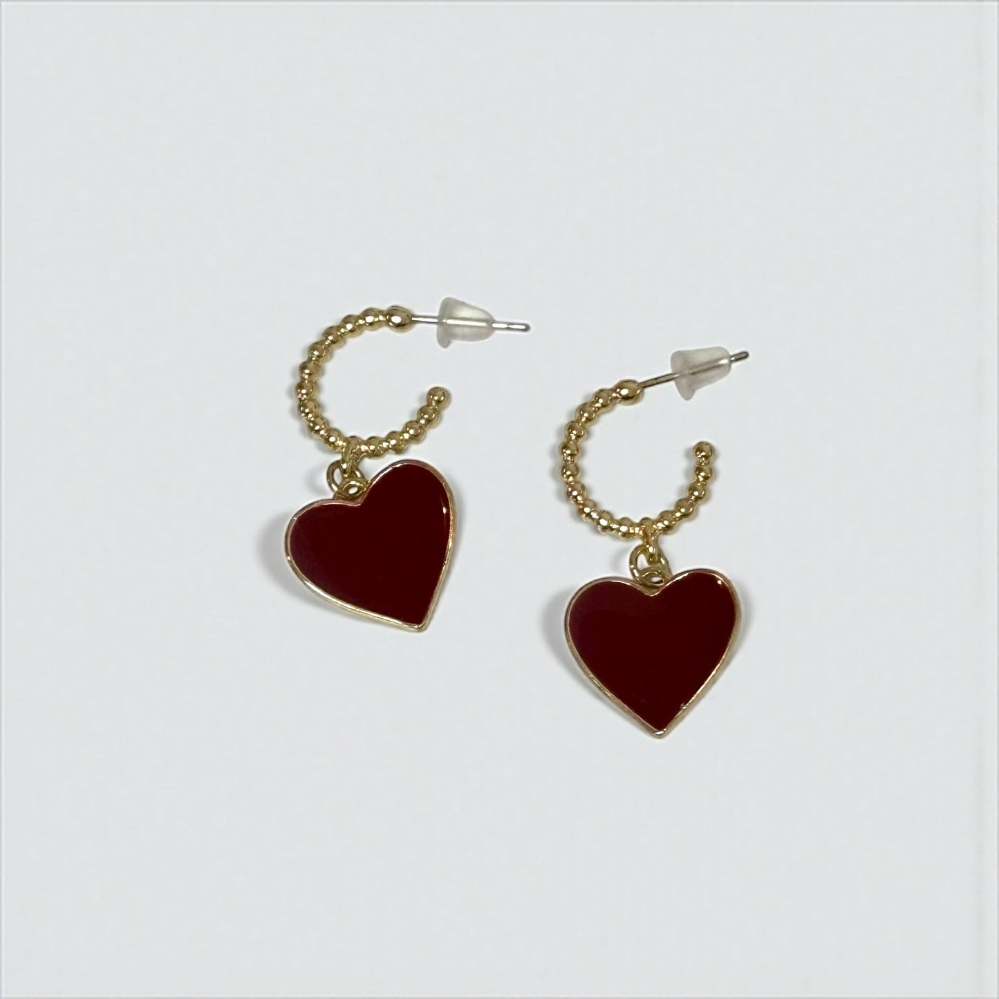Chic Gold & Burgundy Heart Hoop Earrings