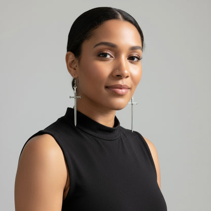 Punk Sword Hook Silver Earrings