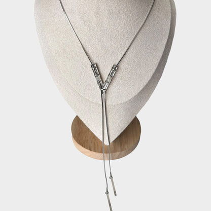 V Shape Silver Long Necklace