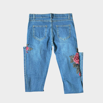 Rose Print Women Blue Jeans
