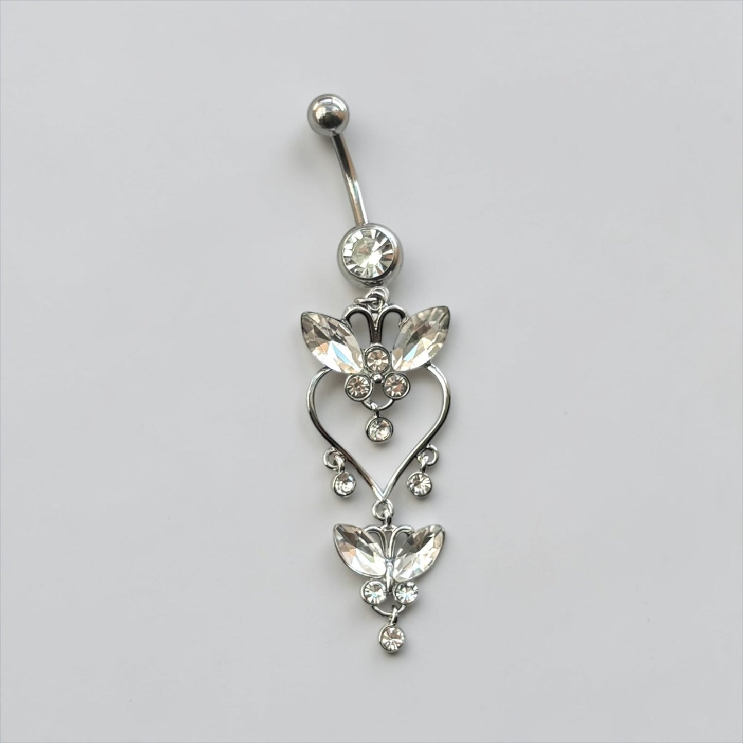 Butterfly Heart Dangle Belly Button Ring