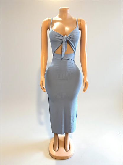 Vestido largo azul con abertura lateral para mujer