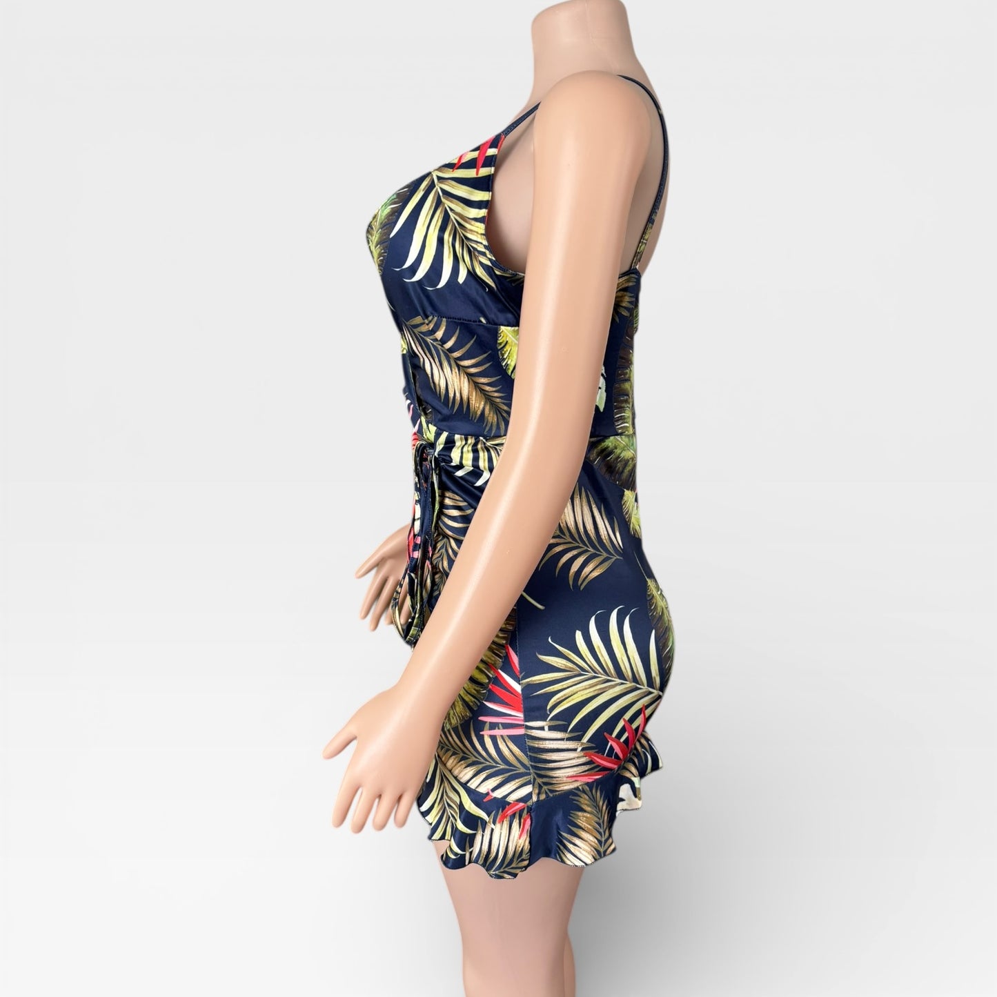 Vestido corto con escote en V y estampado floral para mujer