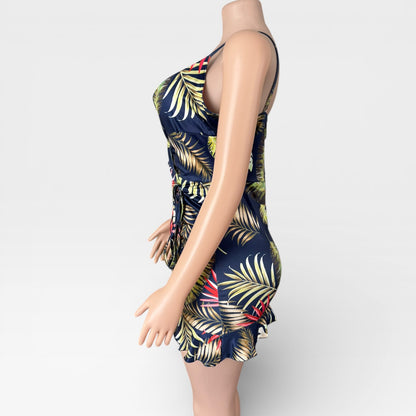 Vestido corto con escote en V y estampado floral para mujer