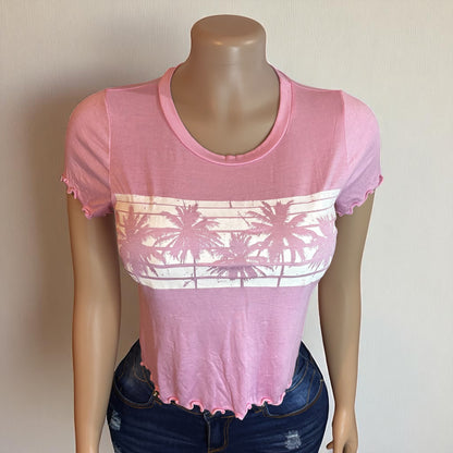 Women Pink Palm Tree Top