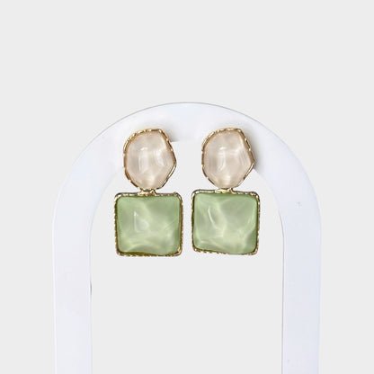 Light Green & Cream Artificial Diamond Drop Earrings
