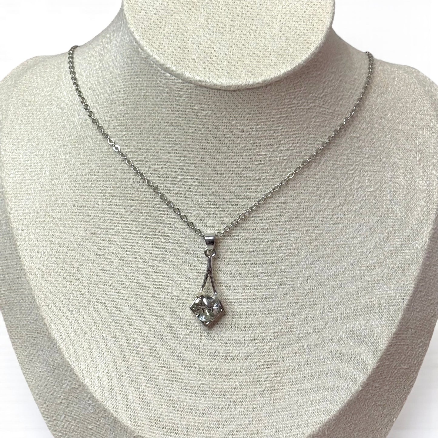 Long Pendant Silver Gem Necklace