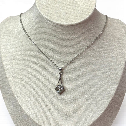 Long Pendant Silver Gem Necklace