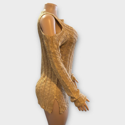 Suéter de punto de manga larga con hombros descubiertos para mujer