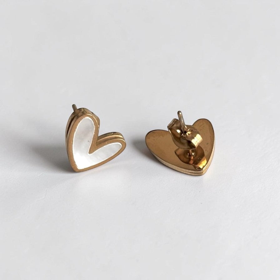 Small Heart Stud White Gold Earring