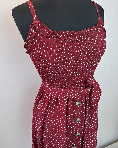 Floral Burgundy Ruffled Neckline Sundress