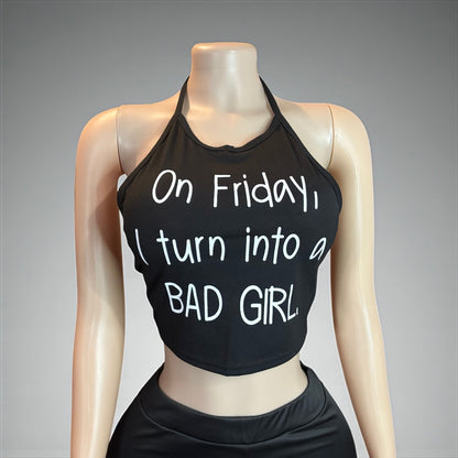 Bad Girl Black Sleeveless Crop Top