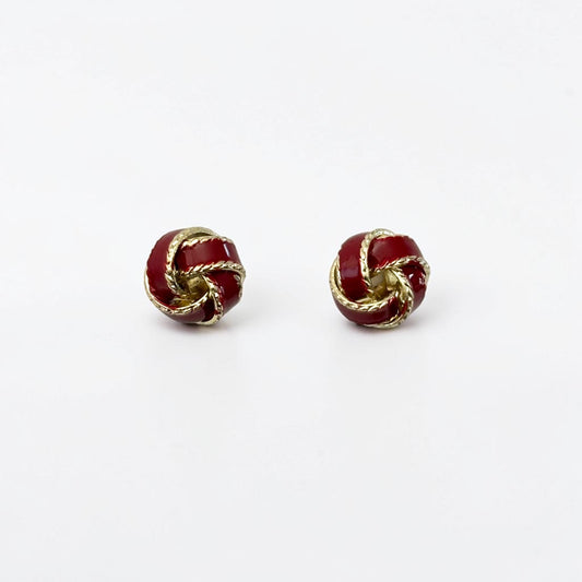 Wine Red Twisted Stud Earrings