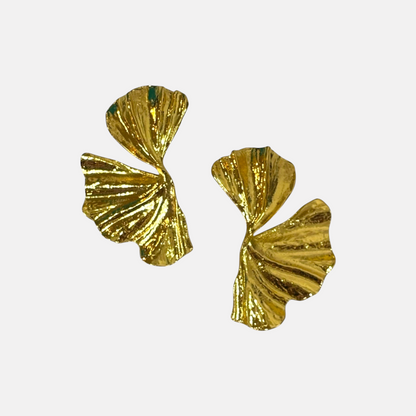 Gold Ginkgo Leaf Statement Drop Earrings