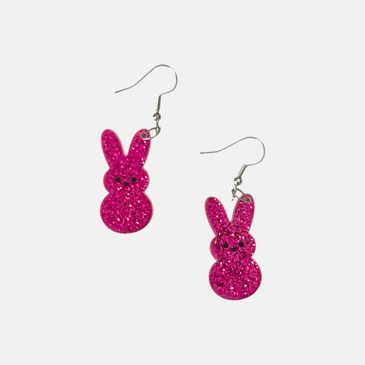 Dark Pink Glitter Bunny Acrylic Earrings