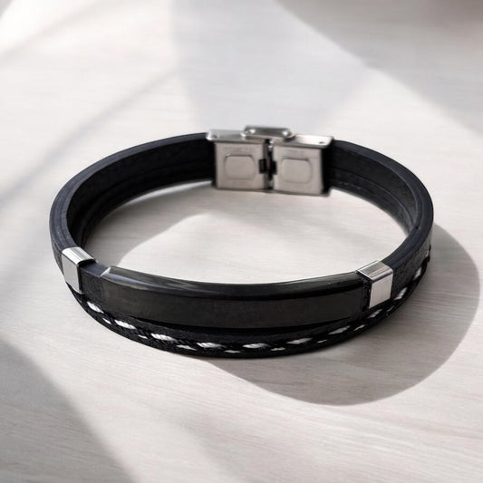 Pulsera de cuero negra para hombre