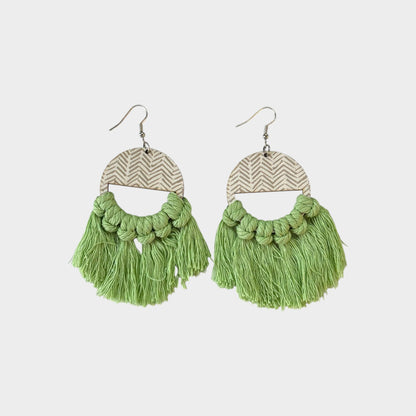 Boho Mint Macramé Fringe Earrings