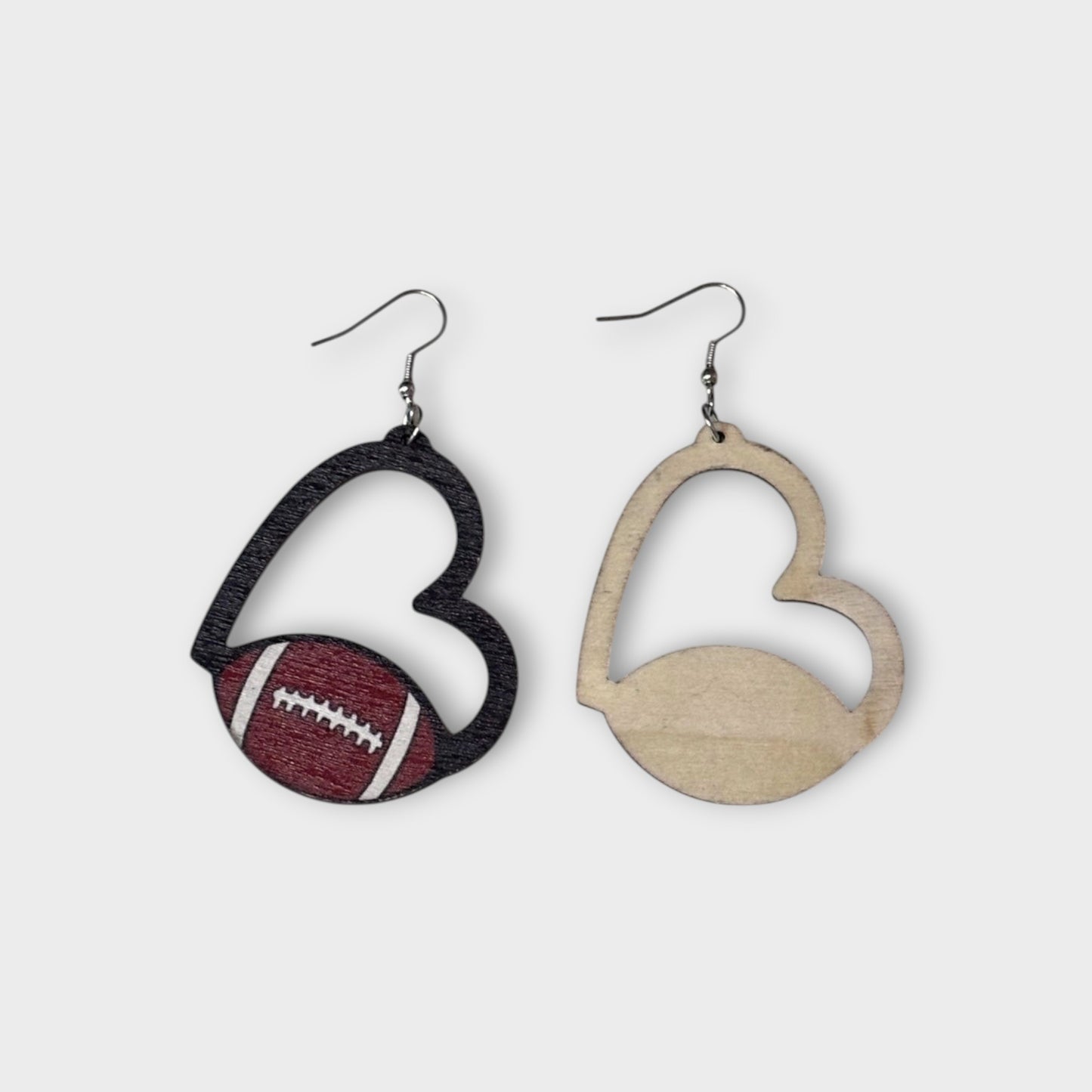 Heart Football Wood Earring