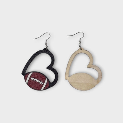 Heart Football Wood Earring