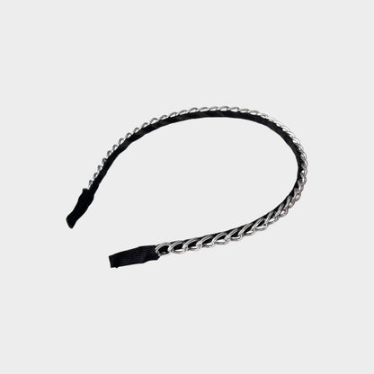 Elegant Black Headband with Silver Chain Accent