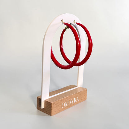 Red Hoop Earrings with Gold-Tone Accents
