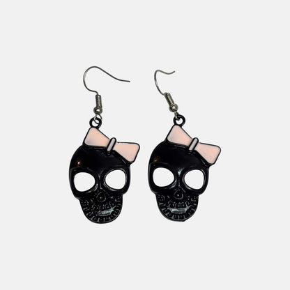 Cute & Spooky Black Skull Earring with Bow