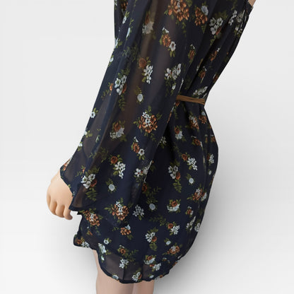 Elegant Navy Blue Floral Short Dress