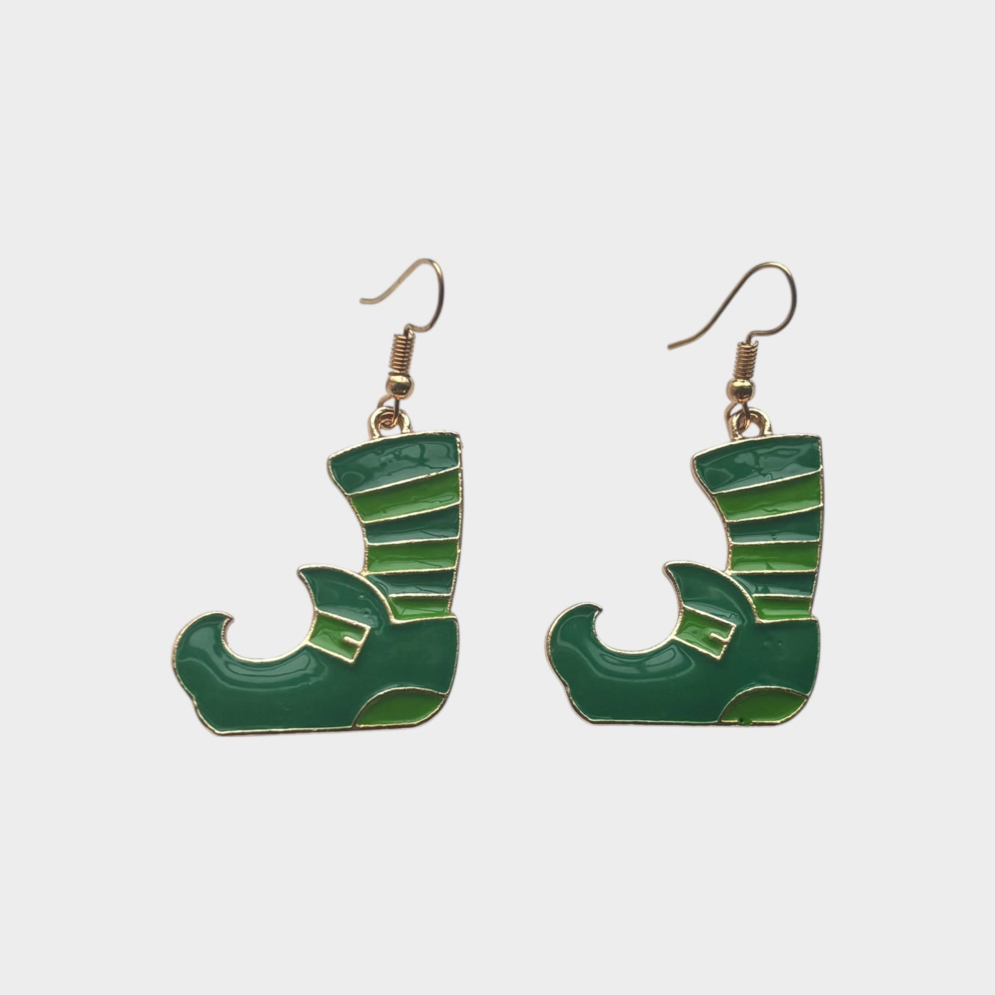 Lucky Green Elf Boot Dangle Earrings