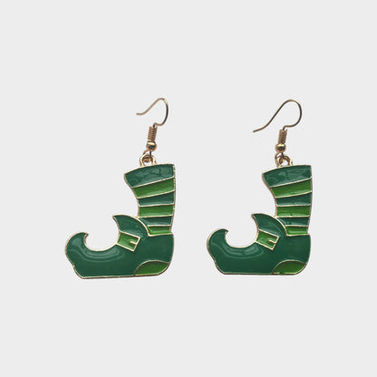 Lucky Green Elf Boot Dangle Earrings
