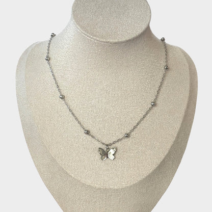 Butterfly Silver Choker W/ Back Chain Tassel