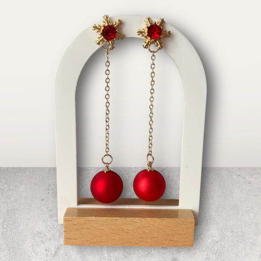 Snowflake Red Dangle Long Earring