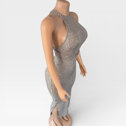 Vestido largo maxi de mujer color gris liso