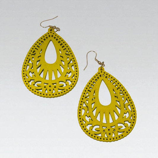Wood Hollow Out Drop Earrings