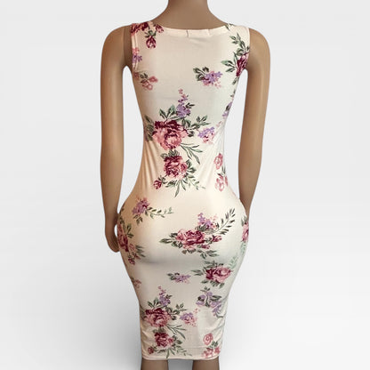 Vestido de punto suave con estampado floral color marfil para mujer