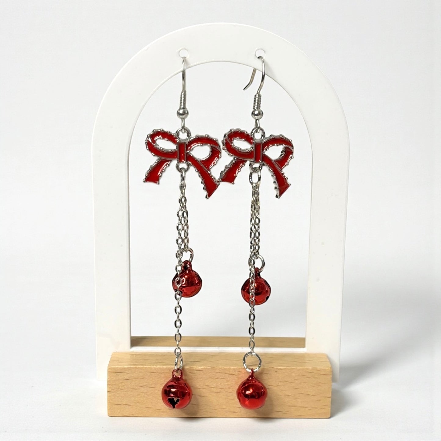 Red Ribbon Christmas Bells Earring