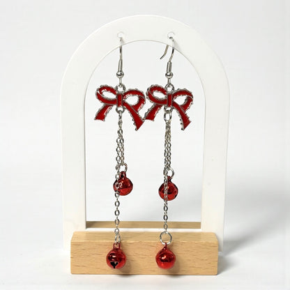 Red Ribbon Christmas Bells Earring