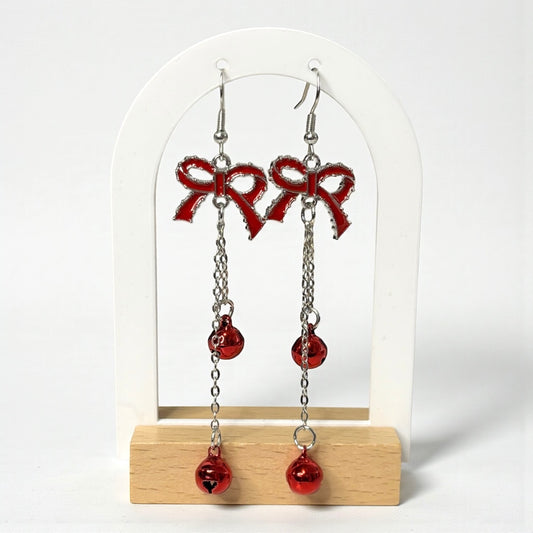 Red Ribbon Christmas Bells Earring
