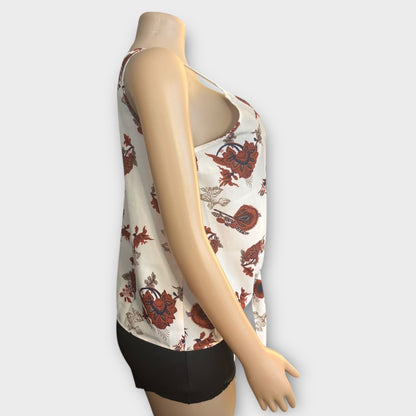 Camiseta sin mangas con estampado floral y lazo para mujer