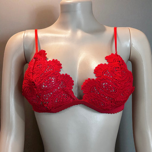 Red Women Red Lace Floral Bralette