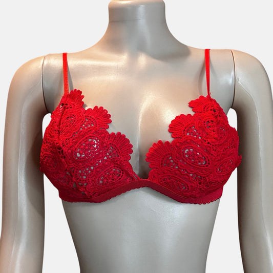 Bralette de encaje rojo con flores para mujer
