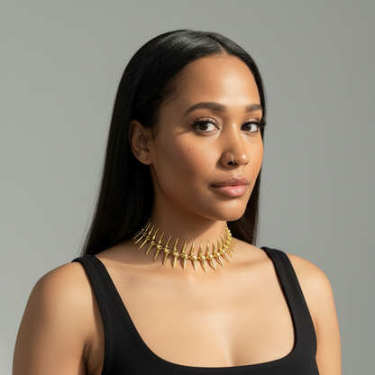 Gold Adjustable Punk Skeleton Choker with Back Chain