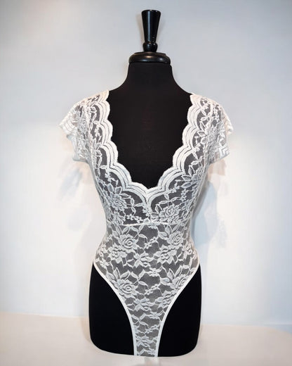 White Women Backless Lace Bodysuit