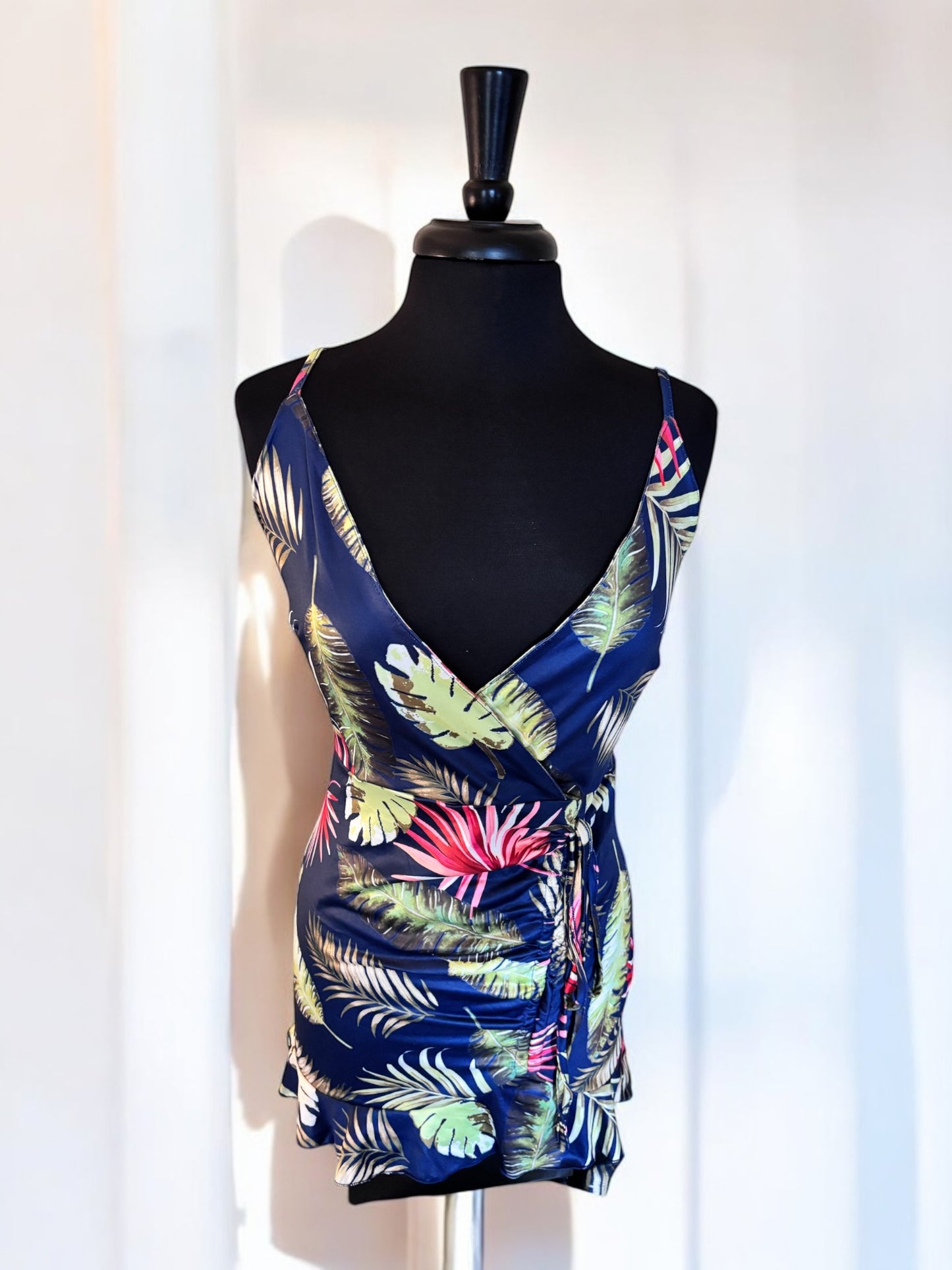 Floral Print Women Short V Neck Mini Dress