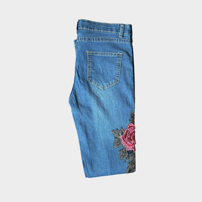 Rose Print Women Blue Jeans