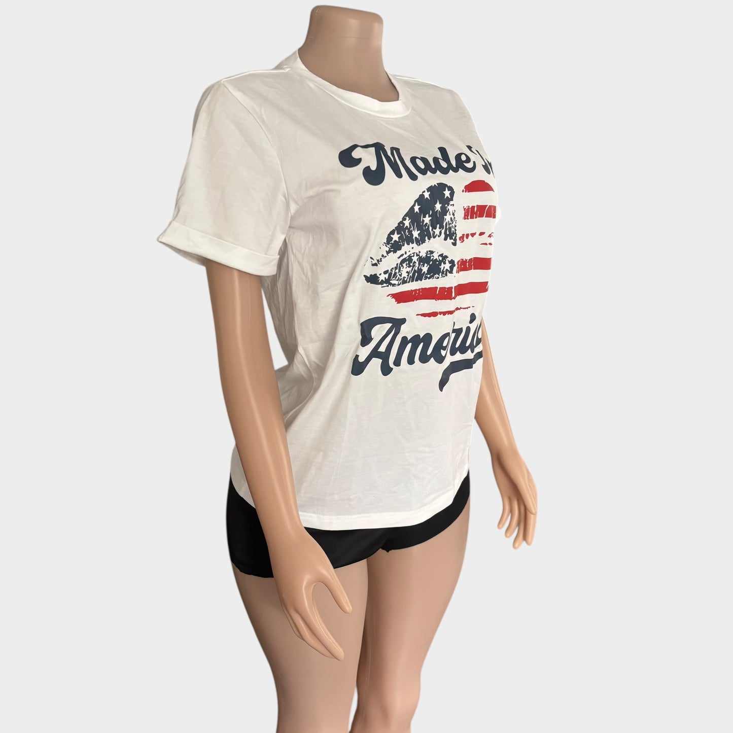 Camiseta con estampado de labios y cuello redondo hecha en Estados Unidos