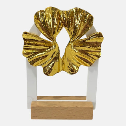Gold Ginkgo Leaf Statement Drop Earrings