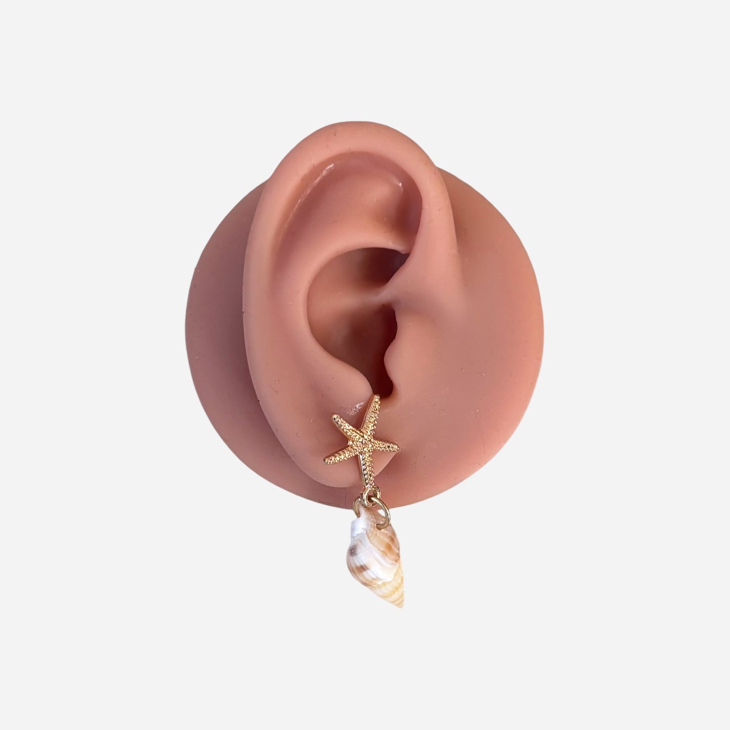Gold Starfish Drop Earrings with Shell Charm