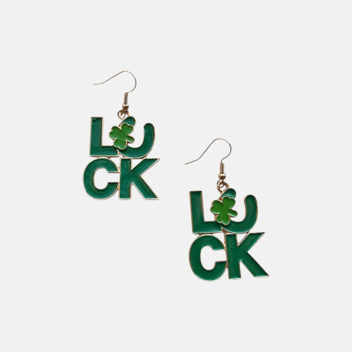 Lucky Shamrock “LUCK” Drop Earrings
